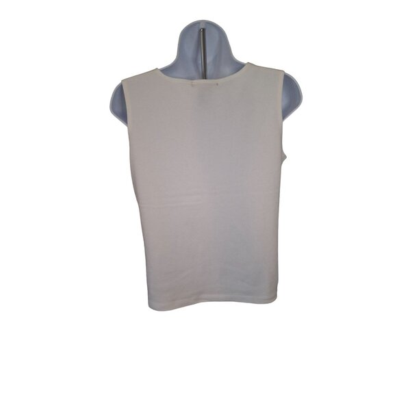 Reference Point Women Tank Top S White Sleeveless Embroidered Neck Minimalist - Picture 2 of 6